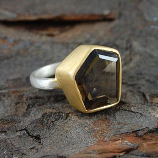 gold smokey quartz geometric cocktail ring by embers semi precious and gemstone designs