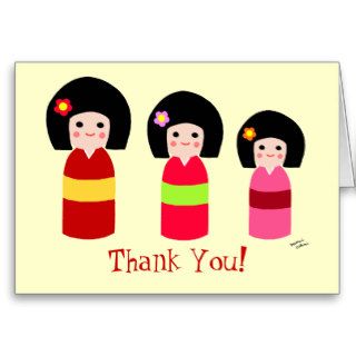 Kokeshi Doll Sisters Cartoon Greeting Card