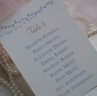fairy lights wedding table plan cards by beautiful day