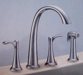 Abigail Chrome 2 Handle Kitchen Faucet with Sprayer 8" to 12" Widespread for 4 Hole Sink   Touch On Kitchen Sink Faucets  