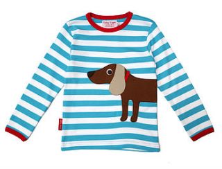 organic cotton sausage dog applique t shirt by toby tiger