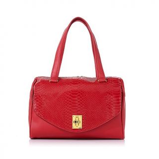 IMAN Platinum Python Embossed Leather Handbag with Glam Mirror