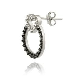 DB Designs Sterling Silver Black Diamond Accent Heart on Circle Earrings DB Designs Diamond Earrings