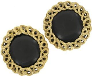 Gold Tone Big Black Button Earrings Vintage Private Label Jewelry