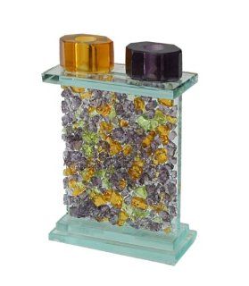 Shop Jewish Collector's Glass With Purple & Orange Fused Shredded Glass Shabbat Sabbat Candle Holders / Sticks Hand Made In The USA By Riverside Studios Size 5.0" Wide, 2.25" Deep, 7.5" Tall . Great Gift For Rosh Hashanah Sabbath Pu