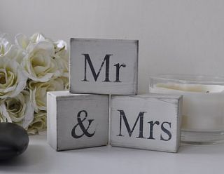 'mr and mrs' distressed block letters by hush baby sleeping