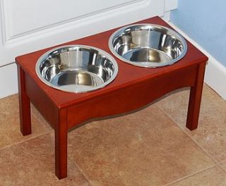 raised wooden dog feeder stained finish by furnitoys