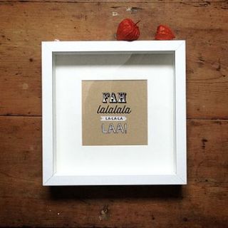 framed 'falala' christmas typography print by handmade by if