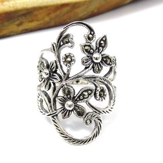 Beautiful Marcasite Flower Vine .925 Silver Ring (Thailand) Rings