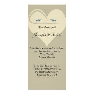 Love Birds on Ecru Heart Wedding Program Rack Card Template