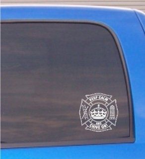 Keep Calm and Chive on fire fighter rescue emt vinyl decal sticker WHITE Automotive