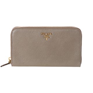 Prada 'Oro' Light Grey Saffiano Leather Zip around Wallet Prada Designer Wallets