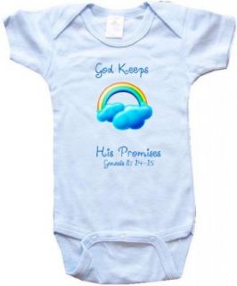 GOD KEEPS HIS PROMISES   BLUE RAINBOW   White, Blue or Pink Baby One Piece Bodysuit Clothing