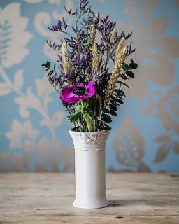 porcelain bud vase with fabric design by clare gage