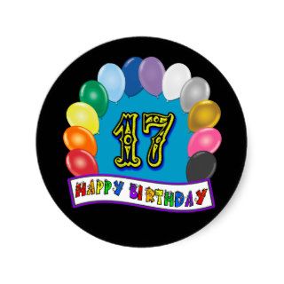 17th Birthday Gifts with Assorted Balloons Design Round Stickers