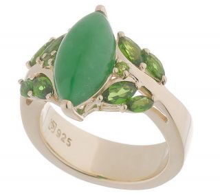 14K Clad Marquise Jade and Gemstone Ring —