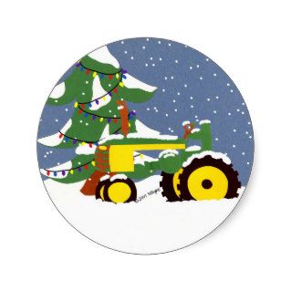 Green Tractor Envelope Seal Christmas Sticker