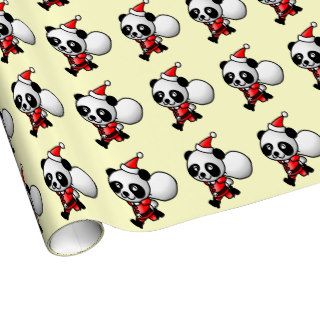 Panda With Santa Hat Gift Wrapping Paper