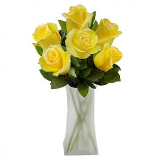 Ultimate Rose 6 Yellow Glitter Fresh Cut Roses with Vase
