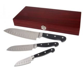 CooksEssentials Set of 3 Santoku Knives with Wooden PresentationBox —