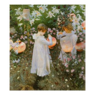 Carnation, Lily, Lily, Rose, Sargent Victorian Art Poster