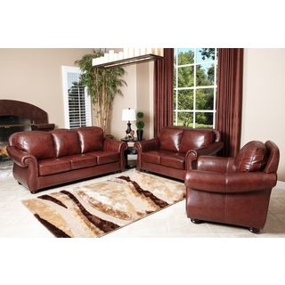 Abbyson Living Houston Semi Aniline Leather Sofa, Loveseat and Armchair Abbyson Living Living Room Sets