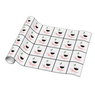 Wino I Love Christmas Wine Glass Santa Hat Funny Wrapping Paper