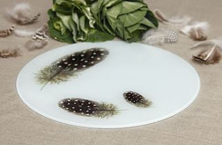guinea fowl feather glass platter by club matters