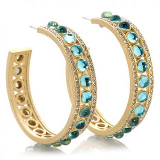 Roberto by RFM "Portofino" Simulated Blue Topaz and Clear Crystal Goldtone Hoop
