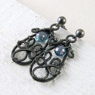 handmade silver and gemstone wire wrapped earrings by indivijewels