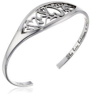 Sterling Silver "The Love Between A Mother and Daughter Knows No Distance" Heart Cuff Bracelet Jewelry