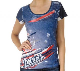 NFL Patriots Womens Sublimated Sequin T Shirt —