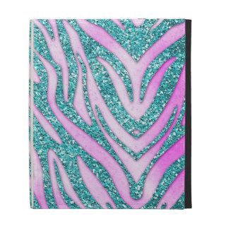 Pink Zebra Aqua Faux Glitter Bling Elegant Girly iPad Cases