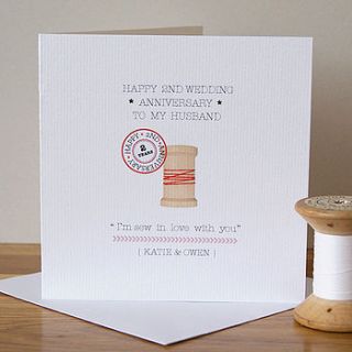 personalised second anniversary card by button box cards