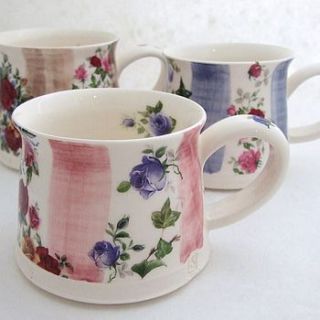 handmade stripes and roses mug by the handmade mug company