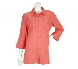 Liz Claiborne New York 3/4 Sleeve Button Front Gauze Tunic —