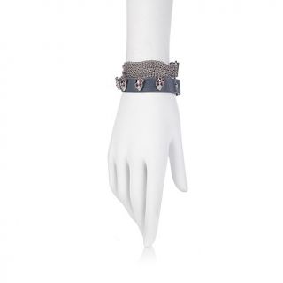Sigal Style Stainless Steel and Leather "Skull" 16" Wrap Bracelet
