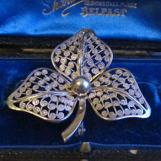 vintage silver filigree leaf brooch by ava mae designs