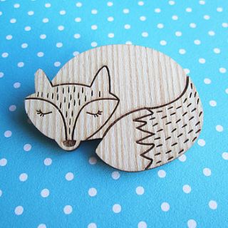 wooden fox brooch by ilovehearts