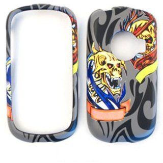 RUBBER COATED HARD CASE FOR HUAWEI M835 TEXTURED TWO SKULLS ON GRAY Cell Phones & Accessories