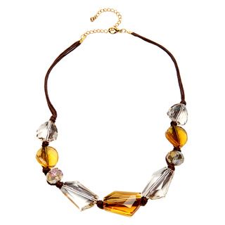 Alexa Starr Goldtone and Brown Cord Faceted Glass Bead Necklace Alexa Starr Fashion Necklaces