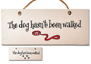 wooden 'dog walked' sign by angelic hen