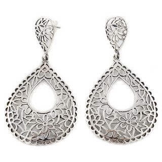 25% off silver flower drop earrings by charlotte's web
