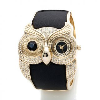 Rara Avis by Iris Apfel "Owl" Crystal Hinged Bangle Bracelet Watch