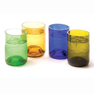 Oenophilia Recycled Glass Wine Bottle Tumblers, Assorted Colors   Set of 4 Kitchen & Dining