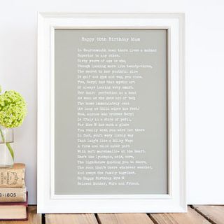 bespoke framed birthday poem print by bespoke verse