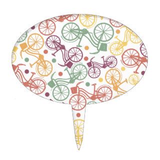 Whimsical bicycle pattern & retro polka dots cake topper