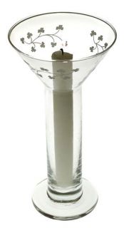 Eamon Glass Shamrock Pillar Candleholder w/ Floating Candle —