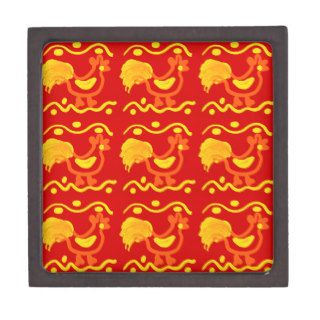 Colorful Red Yellow Orange Rooster Chicken Design Premium Trinket Boxes