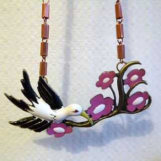 stork & flowers necklace with vintage chain by charlie boots
